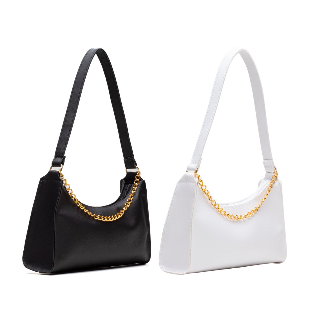 Kit Bolsas Femininas 2 Baguetes Lisas Pequenas Correntes de Ombro e de Mão