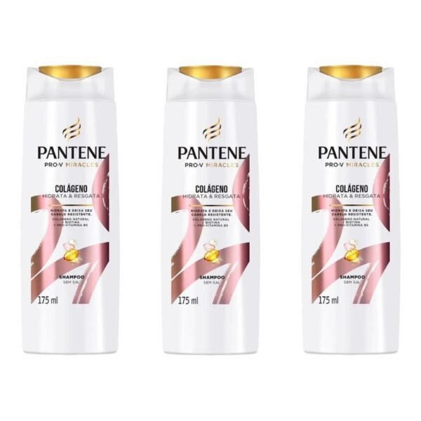 Kit C/3 Shampoo Pantene Colágeno Hidrata & Resgata 175ml
