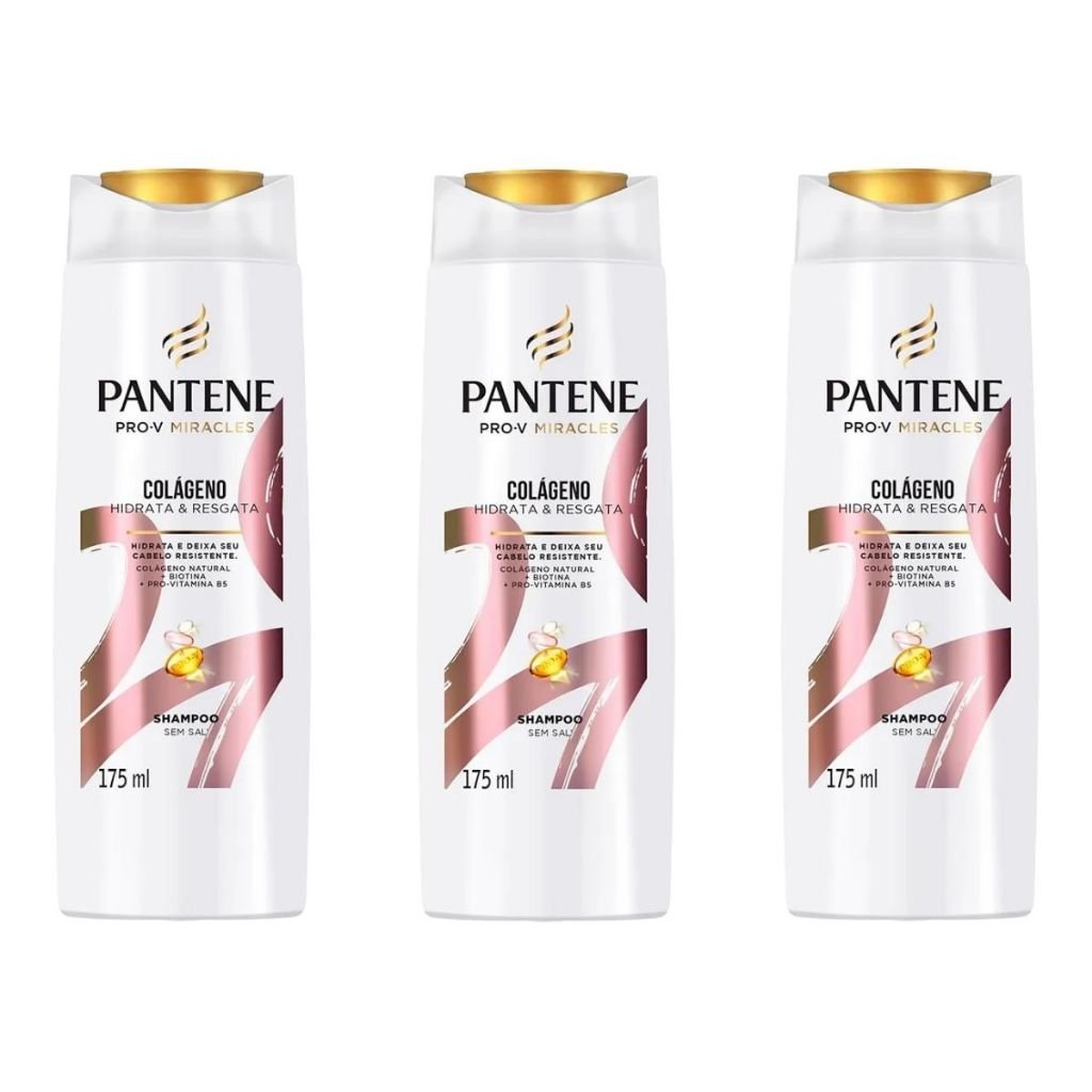 Kit C/3 Shampoo Pantene Colágeno Hidrata & Resgata 175ml