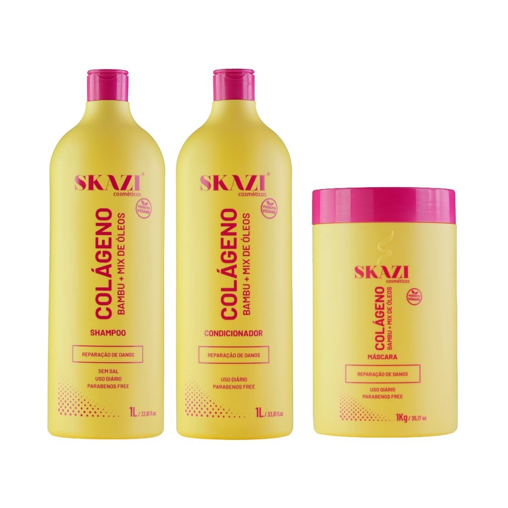 Kit Colageno Shampoo + Condicionador 01L + Mascara Hidratante 1kg