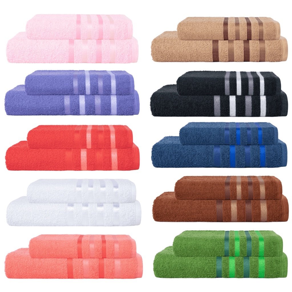 Kit com 2 Toalhas – 1 Banho + 1 Rosto – 100% Algodão
