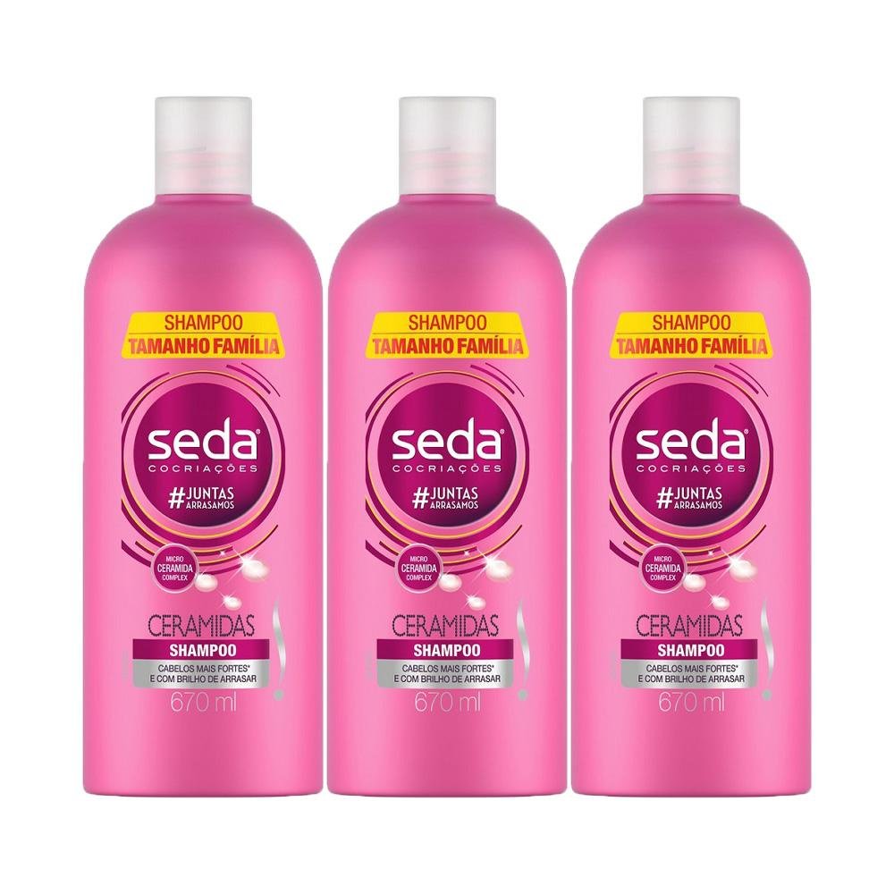 Kit com 3 Shampoos Seda Cocriações Ceramidas 670ml Tamanho Família
