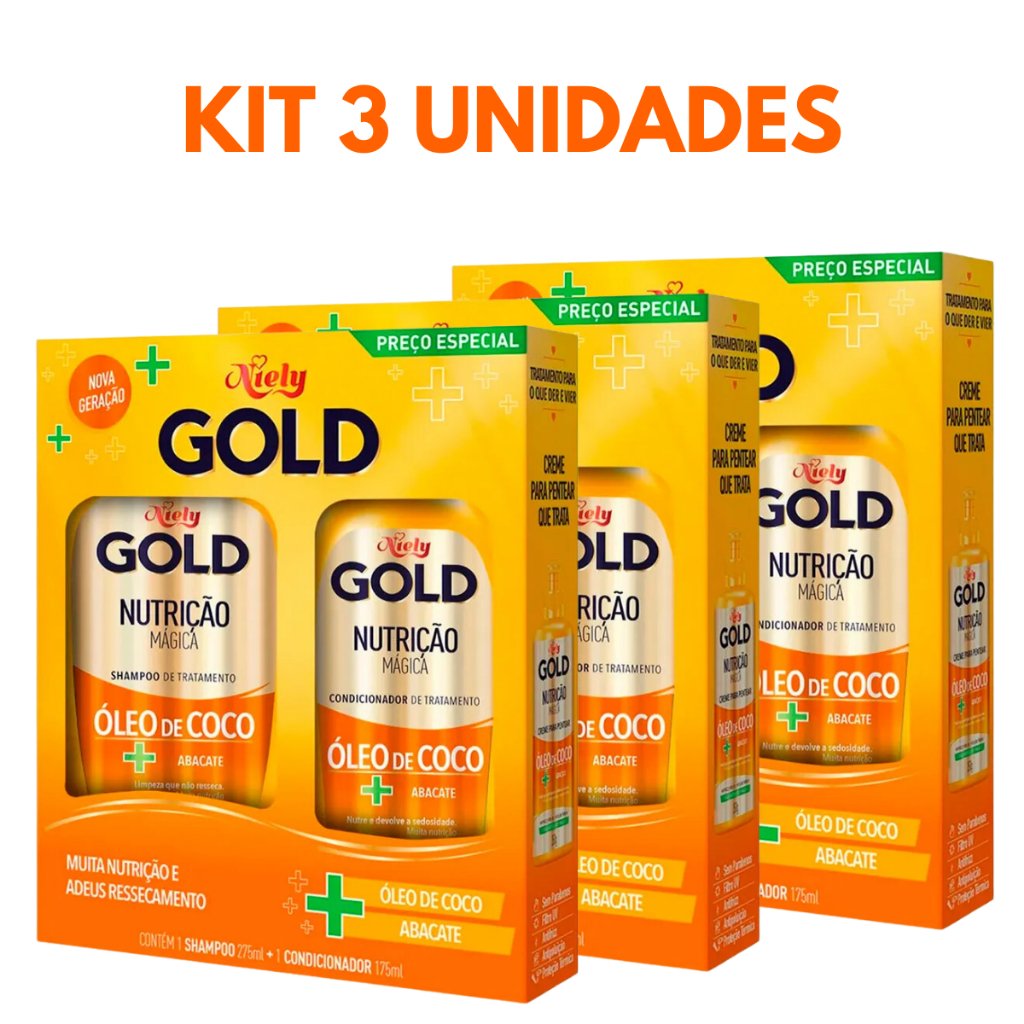 Kit de Shampoo e Condicionador Niely Gold Óleo de Coco Limpeza Nutrição Mágica Hidratação