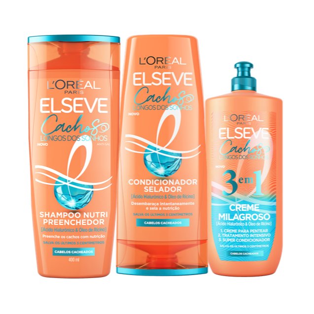 Kit Elseve Cachos dos Sonhos – Shampoo 400 ml + Condicionador 400 ml + Creme 3 em 1 Loreal