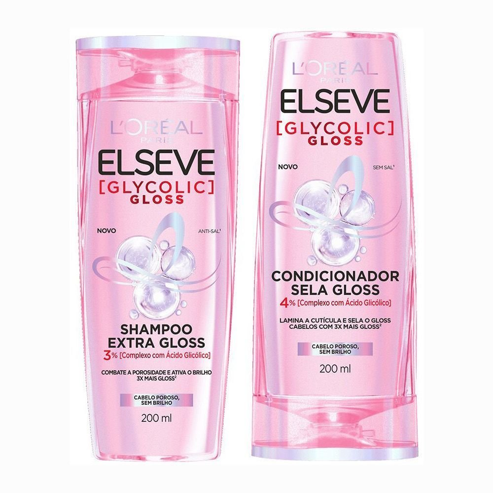 Kit Elseve Glycolic Gloss Shampoo Extra Gloss 200ml + Condicionador Sela Gloss 200ml Loreal Paris