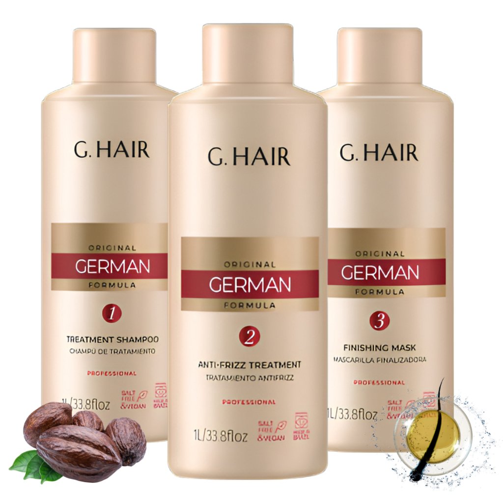 Kit Escova Progressiva Ghair Alemã Liso Extremo 3 passos 1 Litro Alisamento Capilar Cabelos Perfeitos