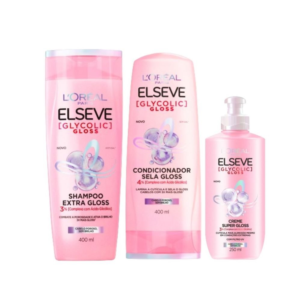 Kit Glycolic Gloss – Shampoo 400ml + Condicionador 400ml + Creme para Pentear 250ml Loreal