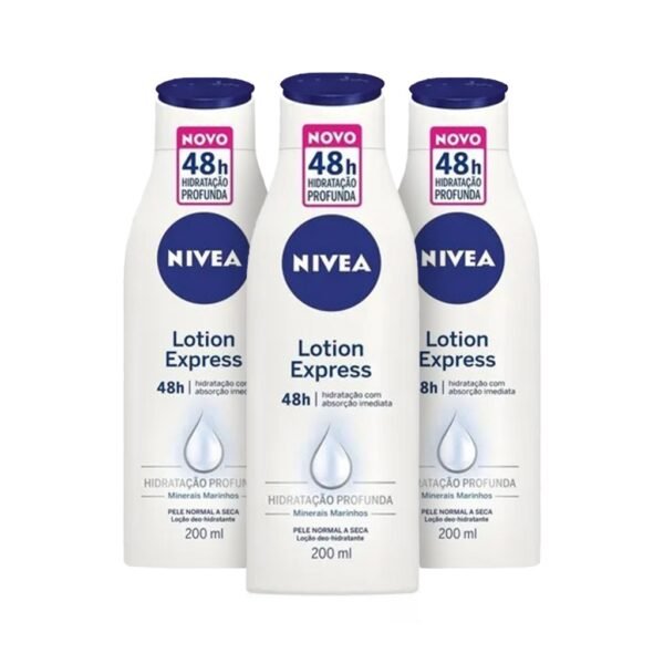KIT NIVEA Loção Hidratante Lotion Express Pele Normal Seca 200ml - 3 Unidades