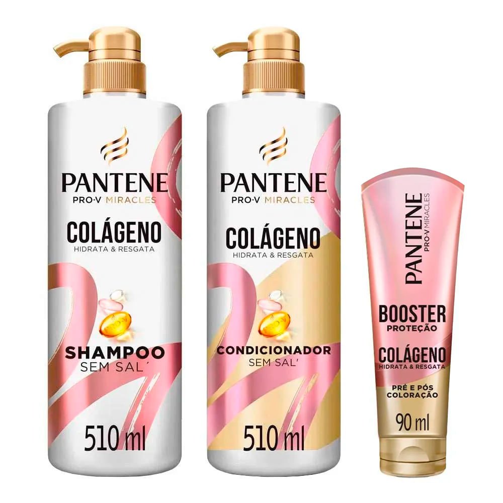 Kit Pantene Shampoo Condicionador e Booster de Proteção Colágeno