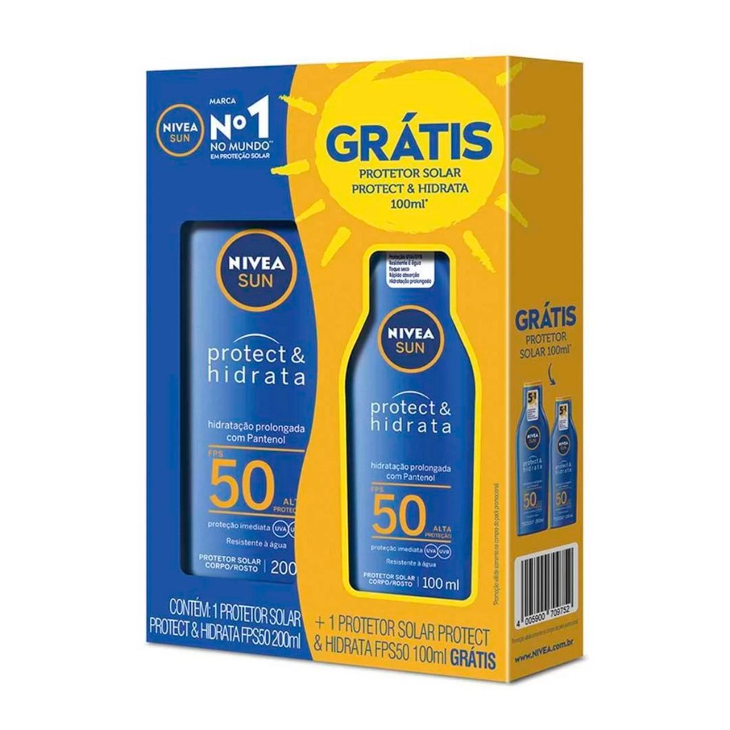 Kit Protetor Solar Nivea Sun FPS50 Protect & Hidrata 200ml + 100ml