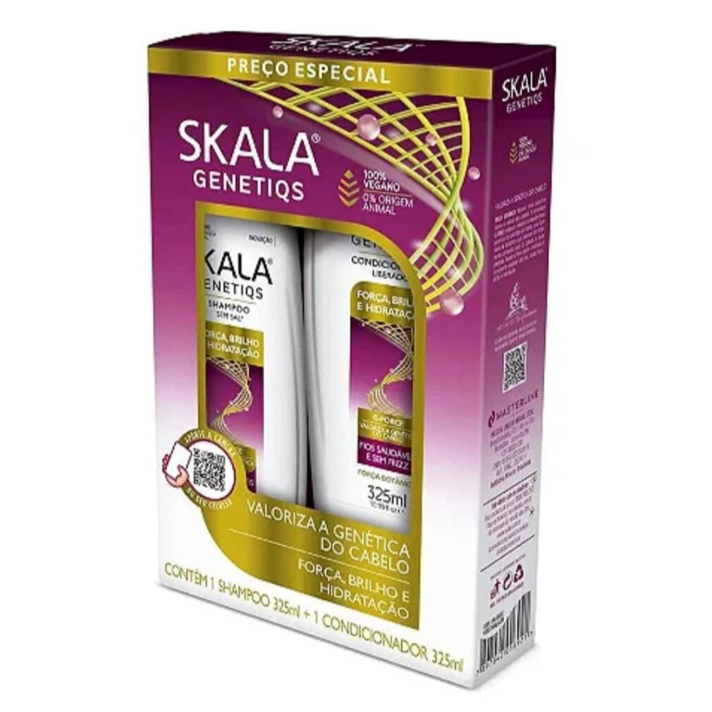 Kit Shampoo 325ml e Condicionador 325ml  Genetiqs Força e Brilho – SKALA 100% vegano Sem Sal