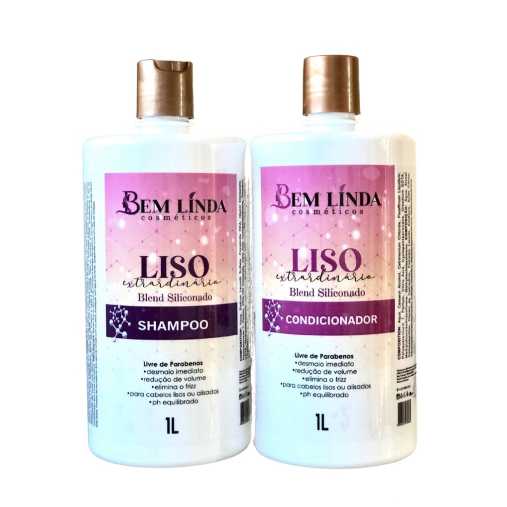 KIT Shampoo e Condicionador LISO EXTRAORDINÁRIO 1 Litro – Cabelos Perfeitos Lisos Brilho Maciez Shampo Creme