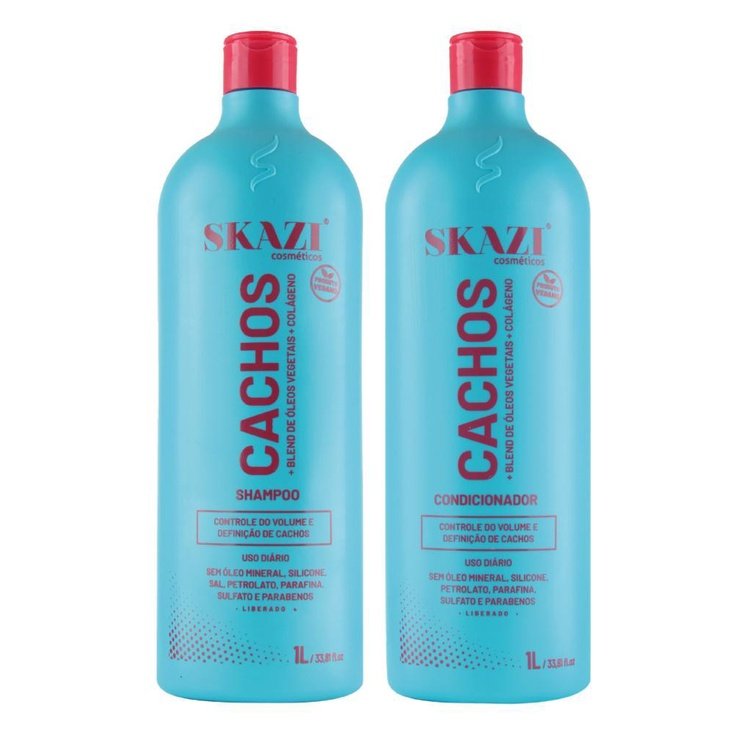 Kit Skazi Vegano Shampoo e Condicionador Cachos Liberado 1 Litro
