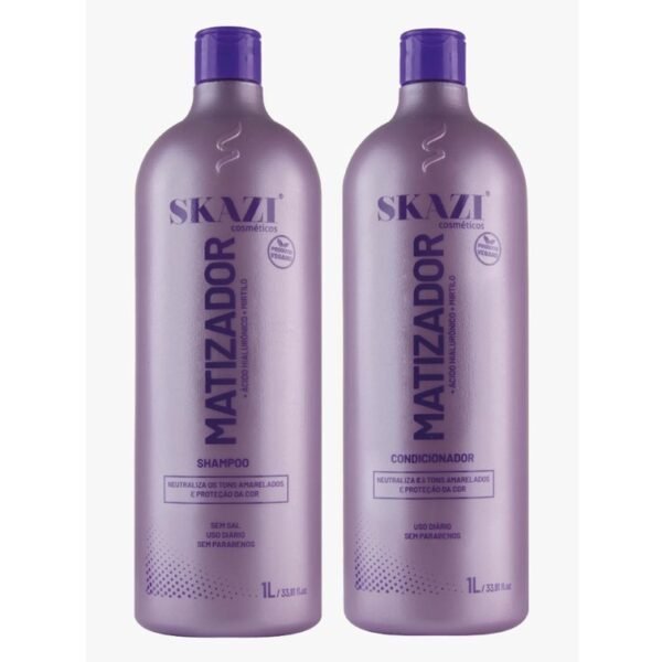Kit Skazi Vegano Shampoo E Condicionador Matizador Acido Hialuronico e Mirtilo 1 Litro