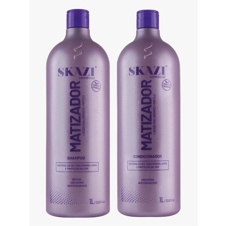Kit Skazi Vegano Shampoo e Condicionador Matizador Acido Hialuronico e Mirtilo 1 Litro
