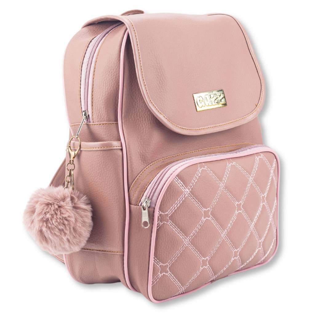 Mochila Feminina Bolsa Escolar Alça Costas Reforçada Trabalho C/ Pompom