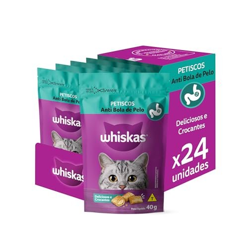 Pack de Petisco Whiskas Anti Bola de Pelo Para Gatos Adultos 40 g – 24 unidades
