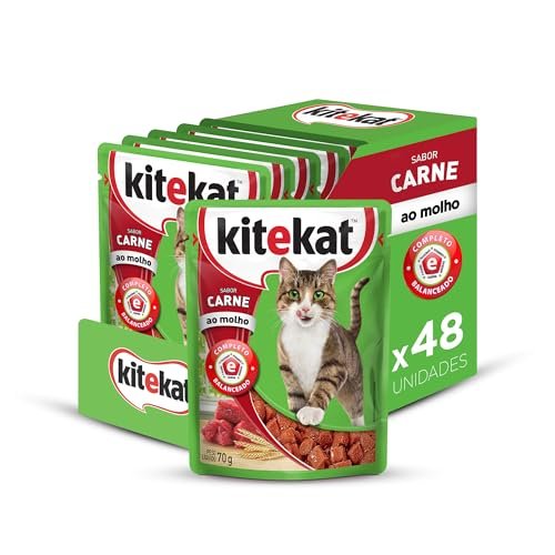 Pack Ração Úmida Kitekat Sachê Carne ao Molho para Gatos Adultos 70 g – 48 unidades