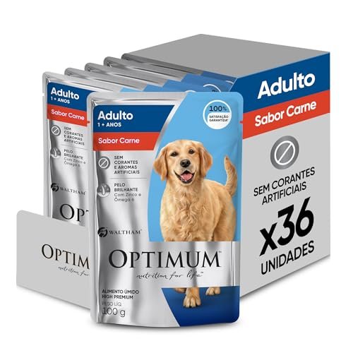 Pack Ração Úmida Optimum Sachê para Cães Adultos Sabor Carne 100g – 36 unidades