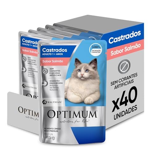 Pack Ração Úmida Optimum Sachê para Gatos Adultos Castrados Sabor Salmão 85g – 40 unidades