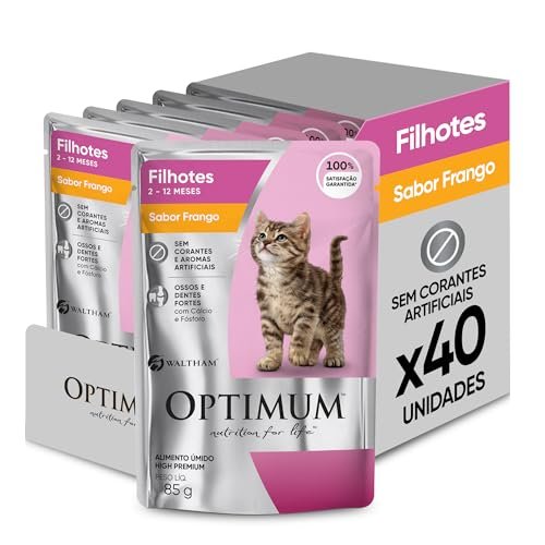 Pack Ração Úmida Optimum Sachê para Gatos Filhotes Frango 85 g – 40 unidadaes