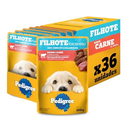 Pack Ração Úmida Pedigree Sachê Carne ao Molho para Cães Filhotes 100 g – 36 unidades