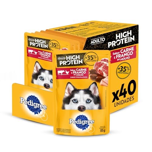 Pack Ração Úmida Pedigree Sachê High Protein Cães Adultos Carne e Frango 85 g – 40 unidades