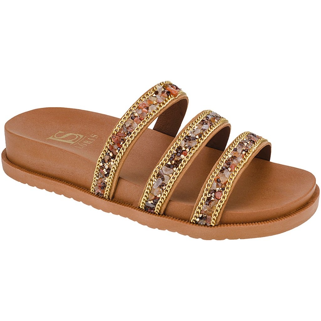 Papete Feminina com Pedraria Brilho Sandália Flat Confortável Macia Sandalia