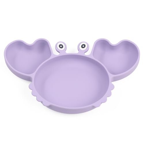 Pratinho Caranguejo com Divisória e Ventosa em Silicone Para Bebês Roxo