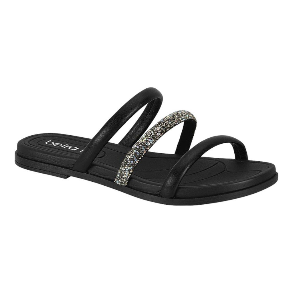 Sandalia Beira Rio Conforto Rasteira Feminina Strass Macia Original Sandália