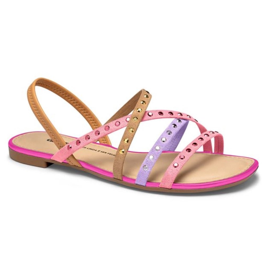 Sandalia Dakota Rasteira Conforto Feminina Macia Tiras Spike Original Sandália