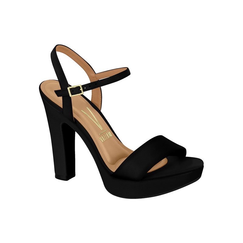 Sandalia Feminina de Salto Alto Vizzano Original Sapato de Festa Preto Branco Off Bege Par