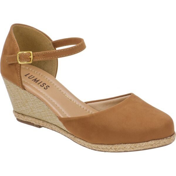 Sandalia Feminina Lumiss Anabela Corda Espadrille Salto Medio Confort Caramelo