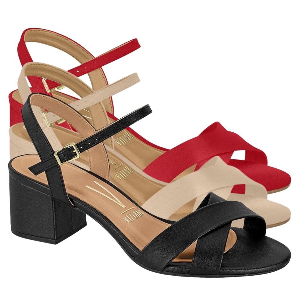 Sandalia Vizzano Feminina Salto Grosso Medio Palmilha Comfy Conforto Fivela Original