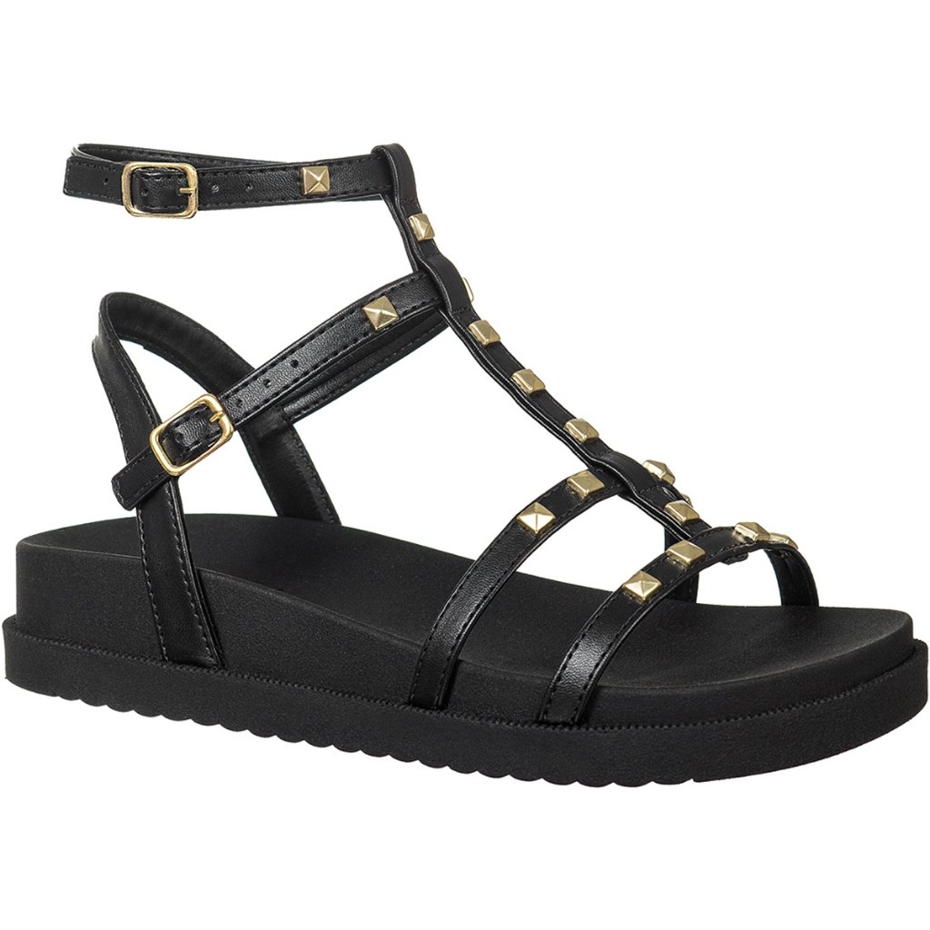 Sandália Feminina Papete Gladiadora Anatômica Flatform Tachas Pirâmides Confortável Moda Original GiGiL Sandalia
