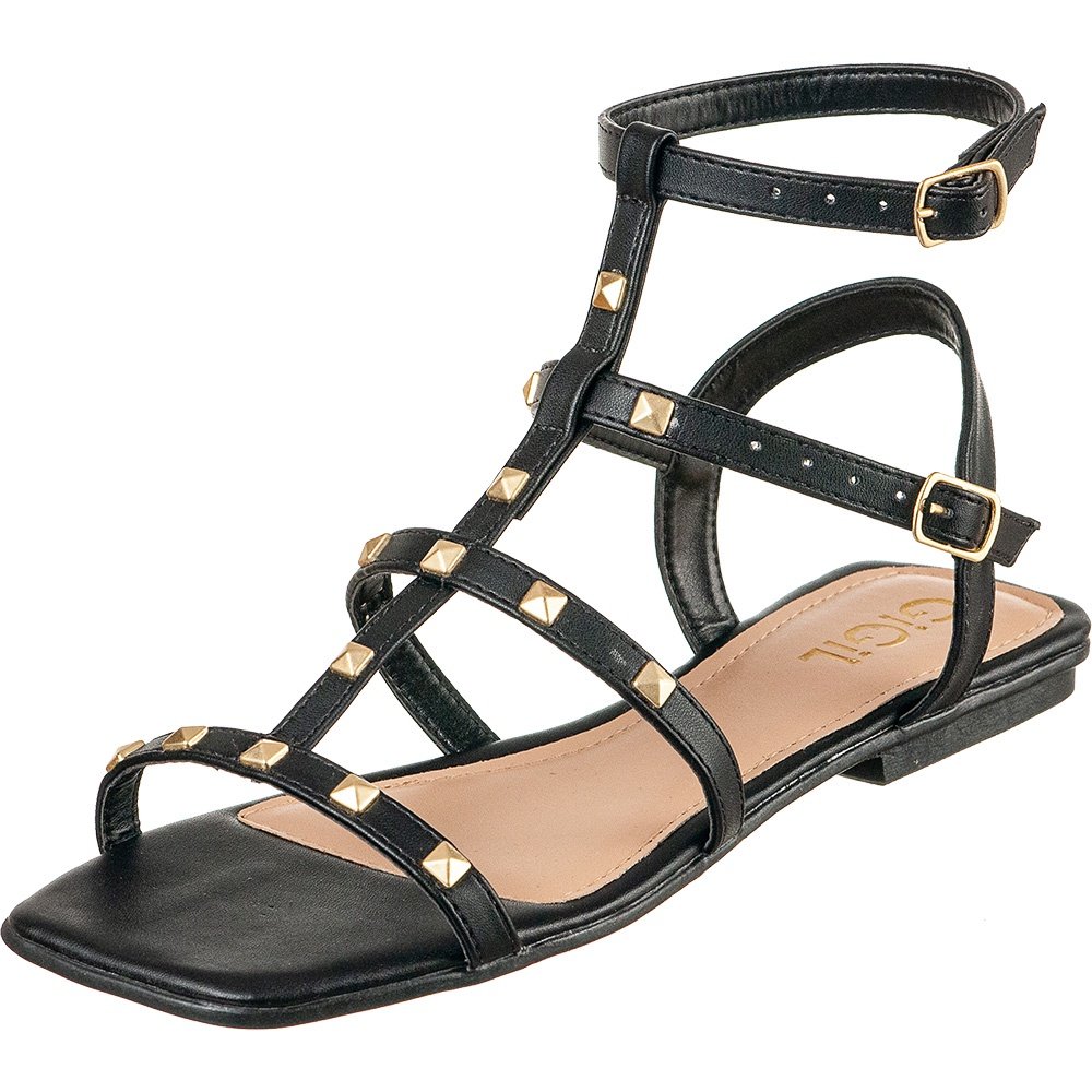 Sandália Feminina Rasteirinha Gladiadora Rasteira Fivela Cravo Confortável Moda Blogueira Confort Calçado Atual Macia Colorido Sandalia