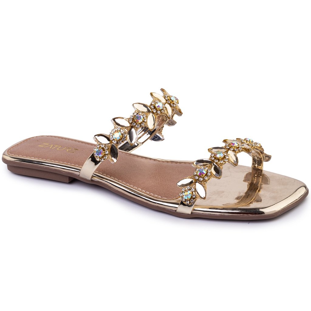 Sandália Rasteirinha Feminina Pedraria Brilho Luxo Strass Promoção Original Dia das Mulheres Sandalia