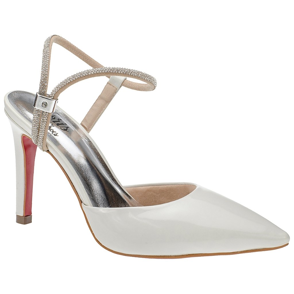 Sapato Feminino Scarpin Salto Alto Traseiro Aberto com Brilho Confortavel