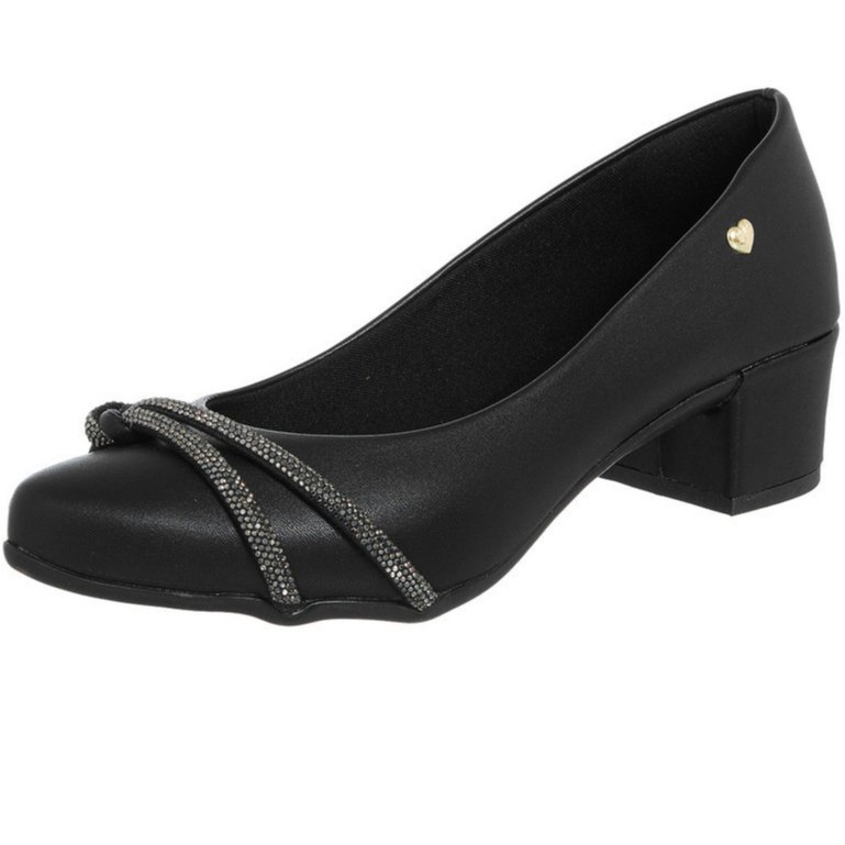Sapato Feminino Scarpin Salto Bloco Baixo Enfeite Nó Strass Toque Feminino