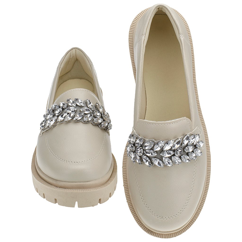 Sapato Mocassim Feminino Casual Off White