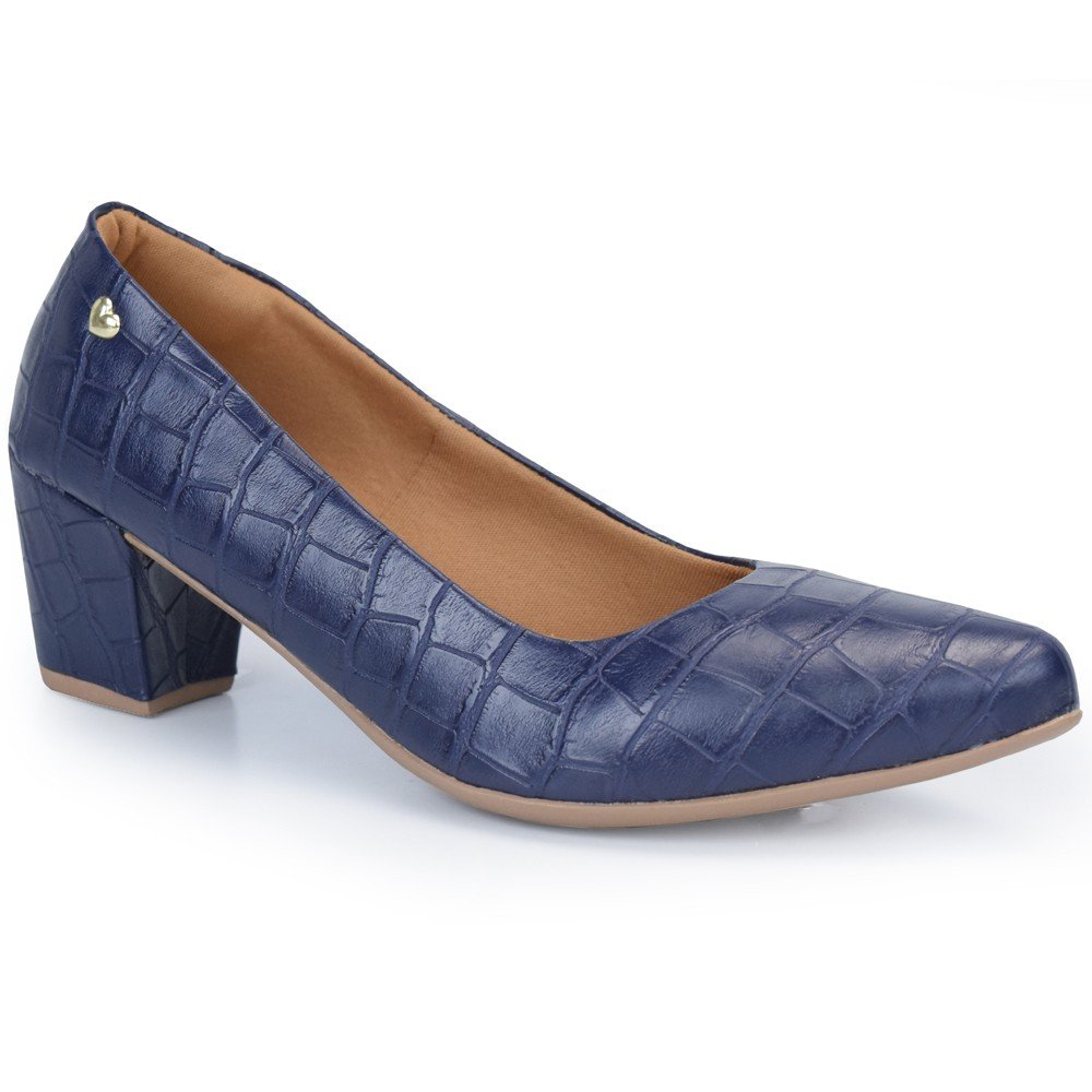 Sapato Scarpin Confort Salto Baixo Grosso Croco