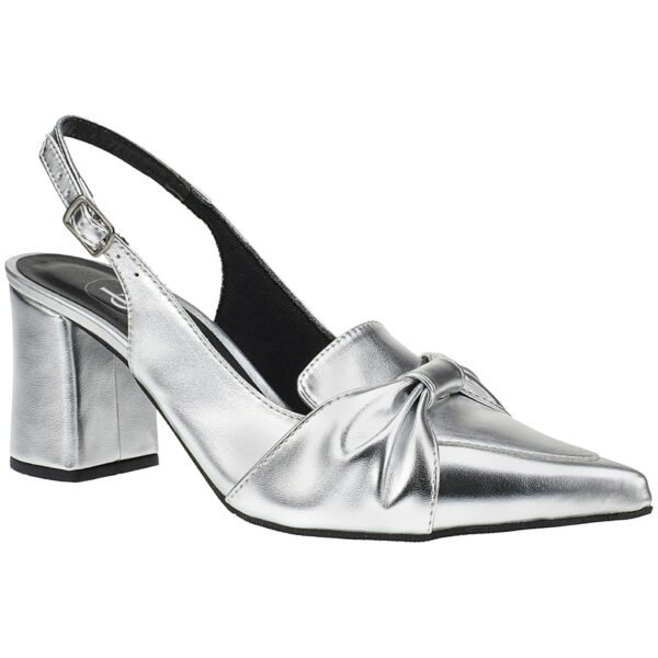 Scarpin Prata Feminino Bico Fino Laço Salto Confortavel-3908