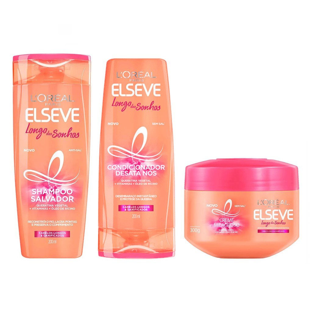 Shampoo + Condicionador 200ml + Creme Milagroso 300g – Elseve Longo dos Sonhos Loréal Paris 3 Itens