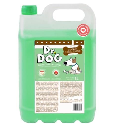Shampoo & Condicionador Cães E Gatos Dr. Dog 5×1 5 Litros Pets Peles Sensíveis, Xampu Hipoalergênico, Antialérgico, Não Arde Os Olhos, Pet Shop, Fragrância Suave, Alto Rendimento
