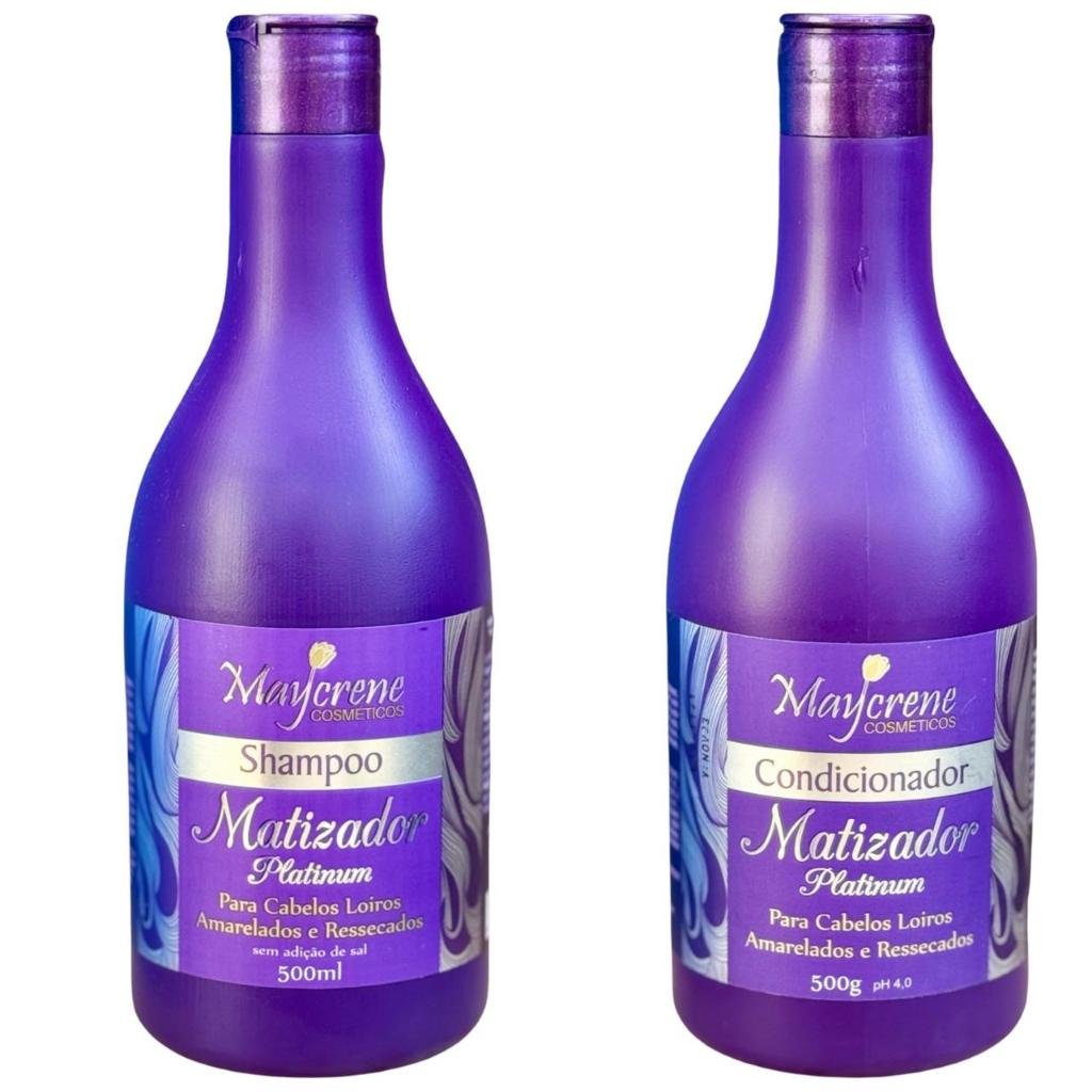Shampoo + Condicionador Matizador Platinum para Cabelos Loiros, Amarelados e Ressecados – Maycrene Cosméticos