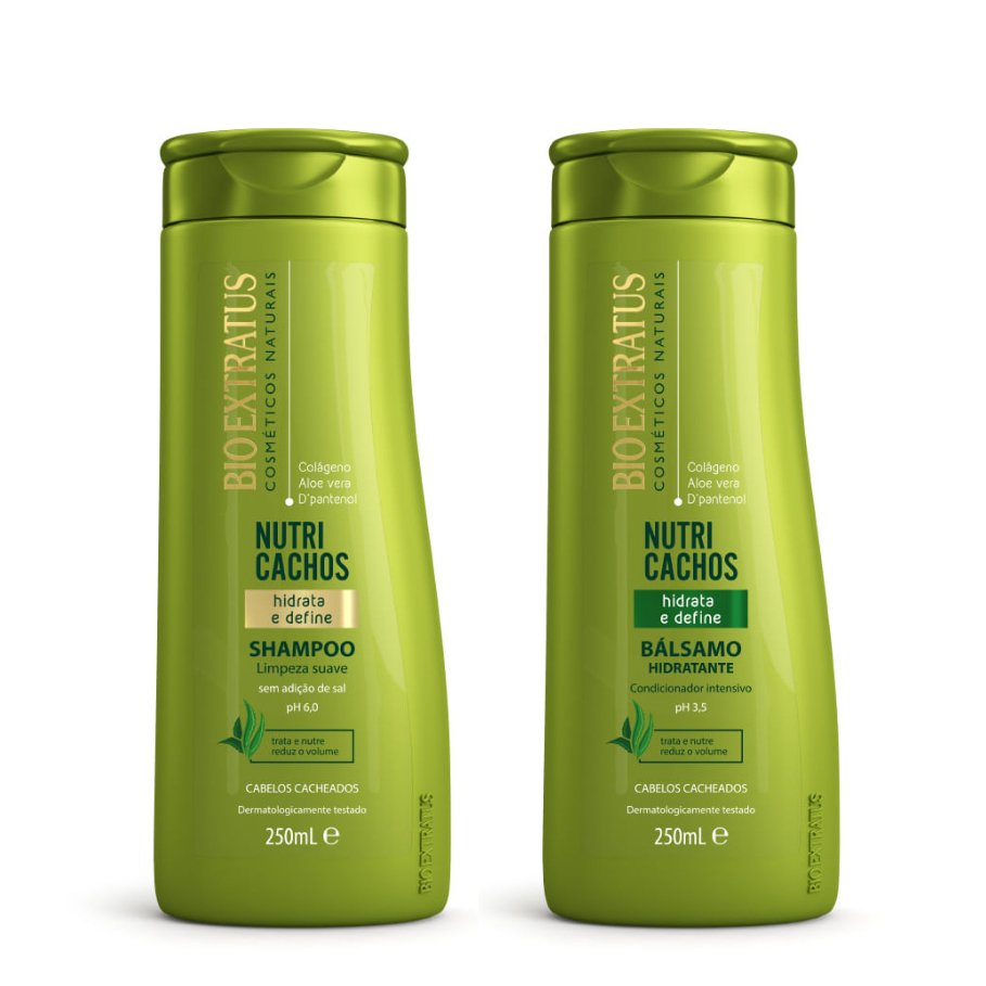 Shampoo e Condicionador Nutri Cachos Bio Extratus – 250mL Hidratação e Colágeno Cabelos Cacheados