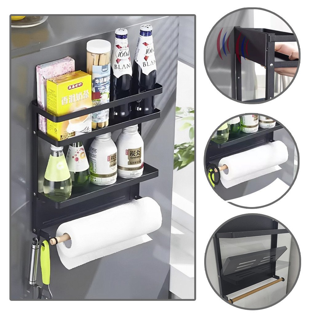 Suporte Geladeira Magnético Multiuso Porta Temperos Dobrável Papel Toalha