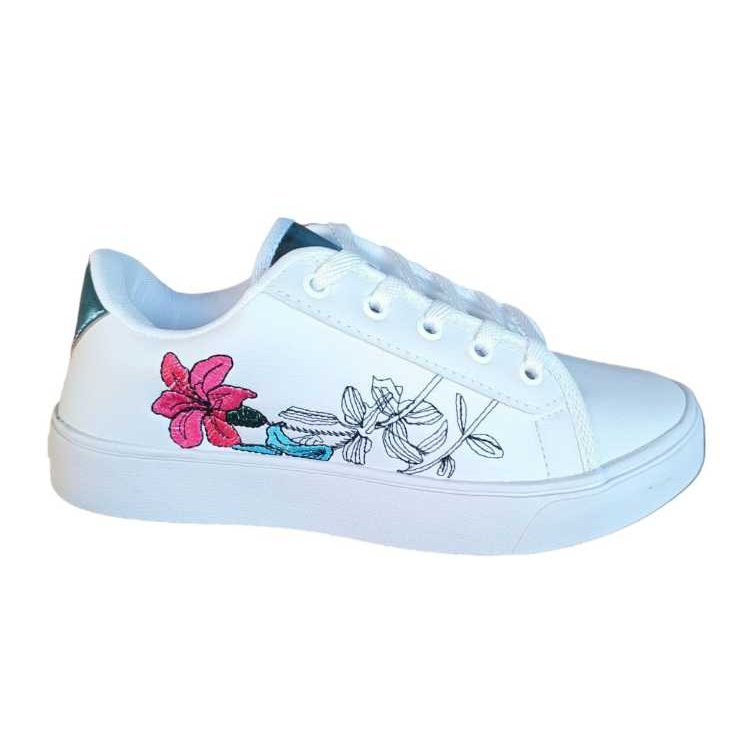 Tênis Casual Feminino Sapatênis Floral Sola Branca Modinha Blogueira Tenis
