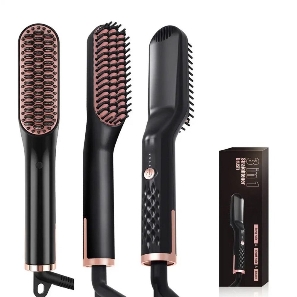 Escova De Cabelo 3 Em 1 Escova Chapinha Mini Prancha Escova Alisadora Escova Para Barba UKLISS