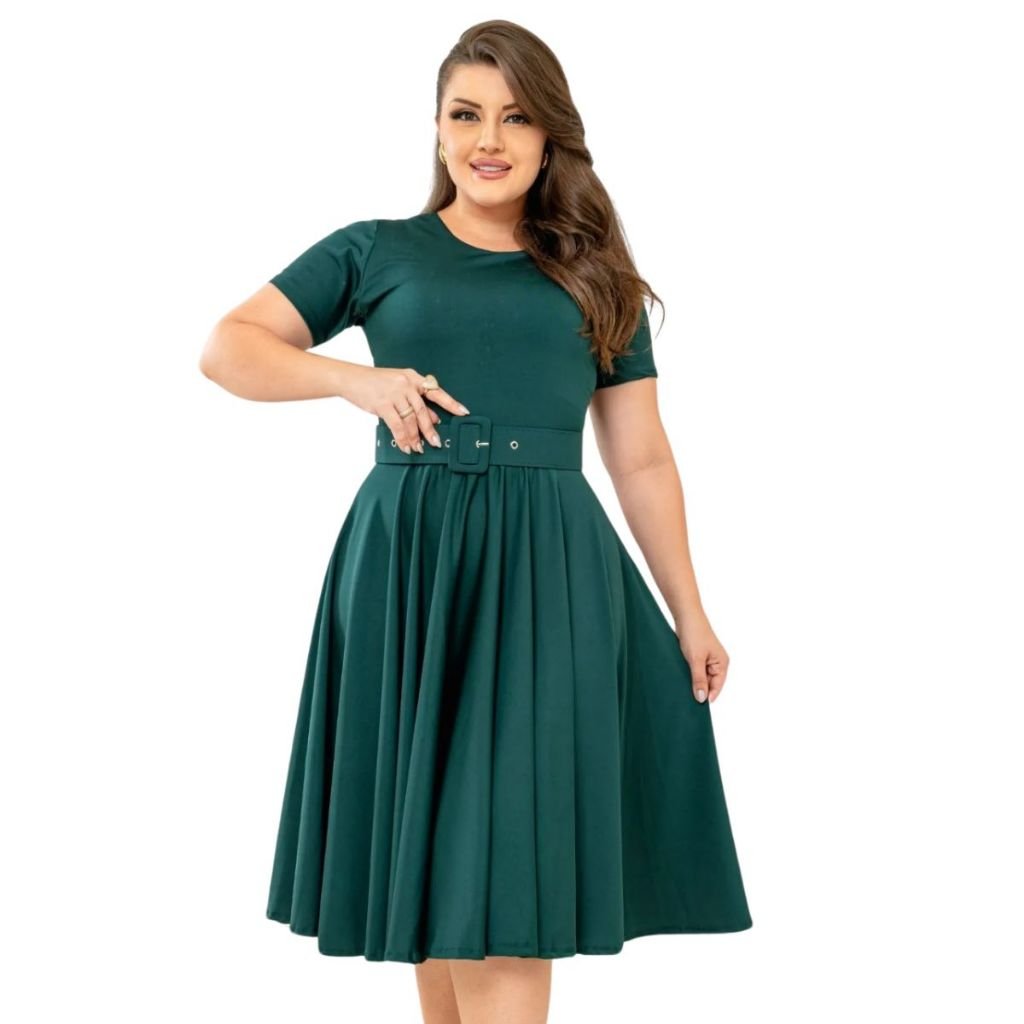 Vestido Godê Estampado Lindo Com Cinto Moda Evangélica Comportada